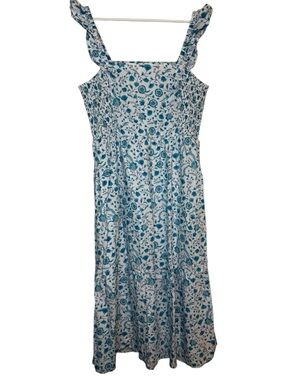 Draper James SunDress Blue Floral Print Tiered Skirt Elastic Gathered Bodice 🌾